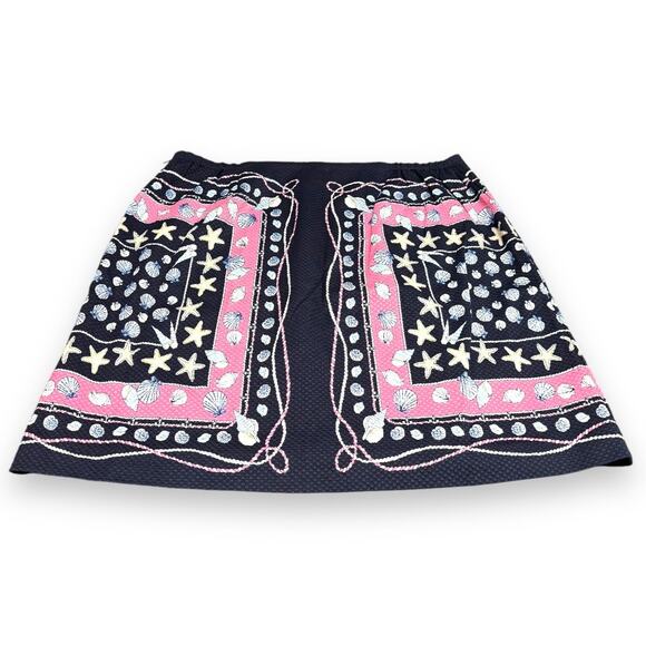 Talbots Woman's Skirt Sz 16W Seashell Print Cotton Pique Navy Pink Rope NEW - Picture 3 of 6